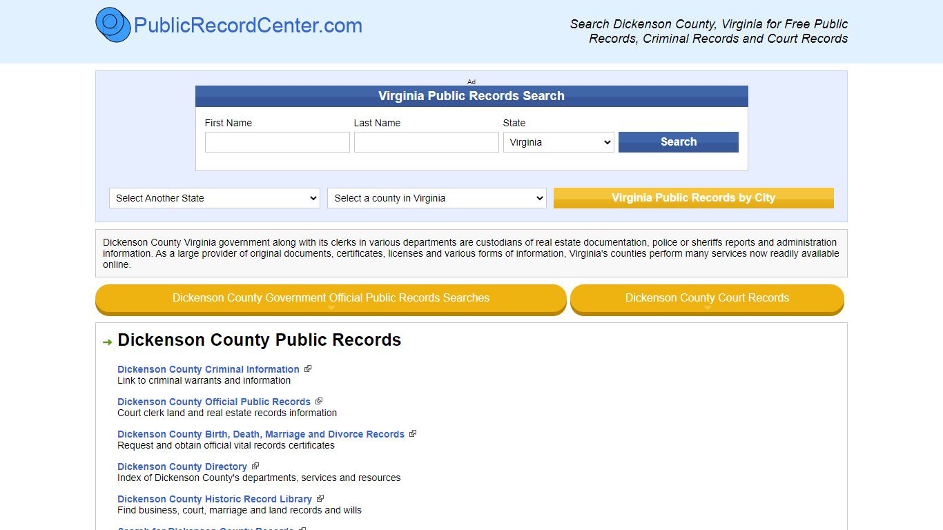 Dickenson County Virginia Free Public Records - Court Records ...